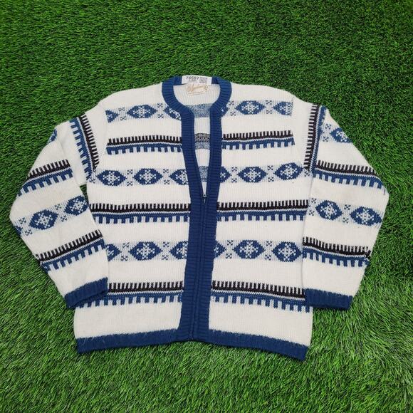 Vintage 80s Native-American Zip Sweater S/M 20x24 Tribal - Picture 1 of 10